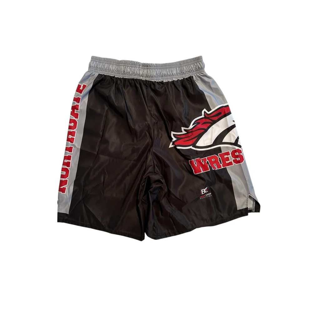 Wrestling Shorts With Drawstring Boys Large Black Polyester Bronco Horse